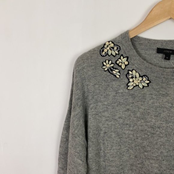 NWT J.Crew M Sweater Gray Faux-Opal Embellished Holiday - Picture 5 of 14